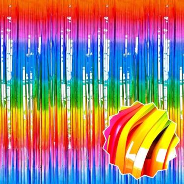 Imagem de Pacote com 6 cortinas de fundo de franja arco-íris escuro de 8,28 x 2,5 m, decorações de festa, cortinas metálicas para cabine de fotos, Halloween, Natal, aniversário, celebração, evento, decoração de