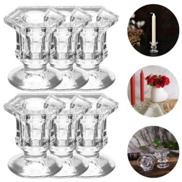 Imagem de 6 Castiçal De Vidro Sextavado Porta Velas Enfeite Decoração - Freecom