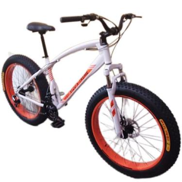 Imagem de Bicicleta Fat Bike Aro 26 Vizu X-Treme 21v Suspensão, Branco, Laranja