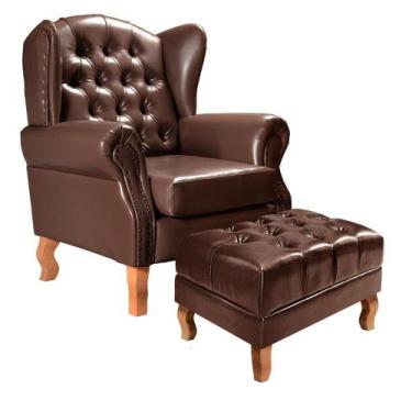 Imagem de Conjunto Poltrona com Puff Imperador Chesterfield Decoração Retrô Vint