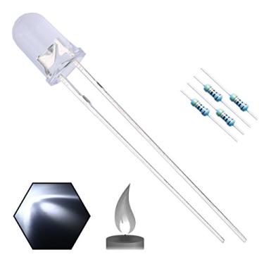 Imagem de EDGELEC 3 mm 5 mm LED, lentes transparentes, tampa redonda, 29 mm, chumbo Farme + 100 peças de resistores (1/4 W para DC 6 – 12 V) incluído/lâmpada ultra brilhante diodo emissor de luz, Clássico, [F] 5mm Flickering Light, [03] White / 100pcs