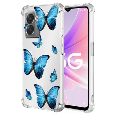Imagem de Yerebel Capa fofa para OnePlus Nord N300 5G/Oppo A57 5G/A77 5G/Realme Q5i 5G/Realme V23 5G/V23i 5G, capa de silicone de borracha macia TPU transparente flexível para Oppo A57 5G borboleta azul