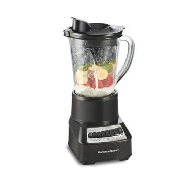 Imagem de Hamilton Beach Liquidificador Wave Crusher para Smoothies com frasco de vidro de 1,2 l e 14 funções, lâminas de sabre de gelo e 700 watts para resultados consistentemente suaves, preto e aço