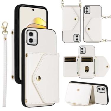 Imagem de Dswteny Capa carteira para Motorola Moto G73 5G com cordão de pulso alça de ombro fina bolsa flip, suporte de cartão de crédito de couro PU de luxo acessórios capa de celular para G 73 73G mulheres