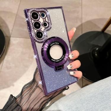 Imagem de Para Samsung S24 Ultra Invisible Holder Case para Samsung Galaxy S23 Ultra S22 Plus Diamond Gradient Glitter Plating Cover, Roxo, para S22Ultra