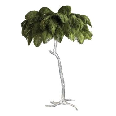 Imagem de Luminária de pé de luxo com pena de avestruz natural com 3 lâmpadas de LED E14 de temperatura de cor, poste dourado e luz de base para decoração