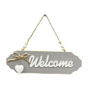 Imagem de XLWLLNJ Placa de Porta de Madeira Pendurada, Placa de Parede de Madeira Decorativa para Casa de Fazenda, Decoração Rústica, de Casa, Bem Vindo Cinza, Tamanho real