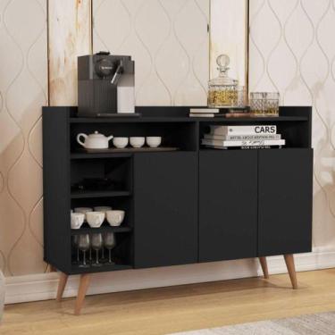 Imagem de Aparador Balcão Buffet Celta Retro 3 Portas Preto - Giga Móveis