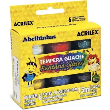Imagem de Tinta Tempera Guache Fantasia 6 Cores Com 15ml - Acrilex, Glitter