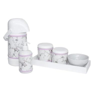 Imagem de Kit Higiene Slim Branco Garrafa Grande Capa Rosa Provençal Quarto Bebê