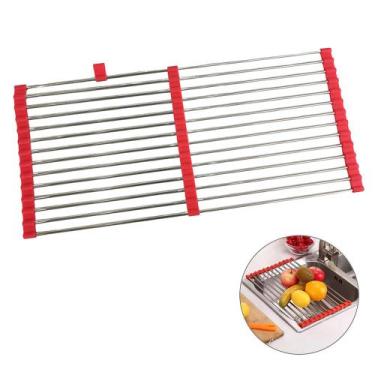 Imagem de Escorredor Esteira Cozinha Louça Pia Cuba Extensivo Inox Silicone Dobr