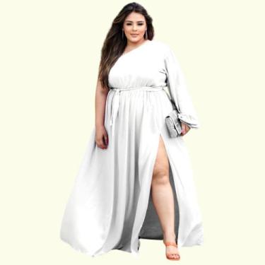 Imagem de Vestido Plus Size Manga Nula Com Fenda Lateral Festa Convidada Madrinh