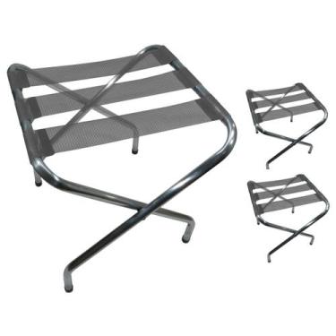 Imagem de Kit 3 Suporte De Malas Dobrável Alumínio Hotel Até 100kg Cinza - Zaka