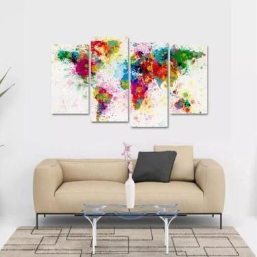 Imagem de Quadro Mapa Mundi Colorido Decorativo Em Tecido 4 Peças 1 - Wall Frame