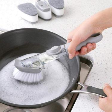 Imagem de Escova Limpeza 2 em 1 Dispenser Detergente Esponja Cozinha Max Cleaner