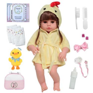 Imagem de Boneca Bebê Tipo Reborn 100% Vinil Siliconado Roupão Lindo - Cegonha R