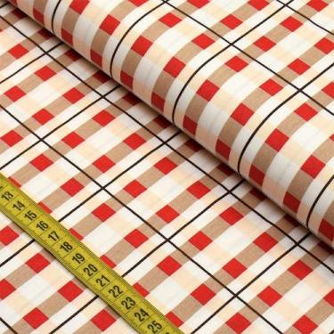 Imagem de Tecido Estampado para Patchwork - Floresta : Xadrez Floresta Vermelho 