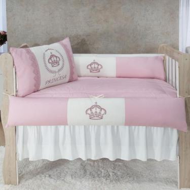 Imagem de Kit enxoval para berço 404 bordado coroa rosê com babado berço - MEDIN
