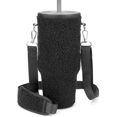 Imagem de Linkidea Porta-copos com alça compatível com Stanley Quencher H2.0 1,134 g, Simple Modern Terk Collection Tumbler 1,134 g, suporte de bolsa tiracolo para garrafa de água de lã polar, alça de ombro