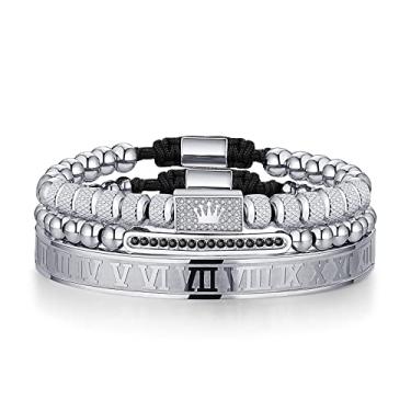 Imagem de WFYOU Pulseiras de coroa imperial para homens pulseira de ouro 18 k com contas de zircônia cúbica pulseiras cruzadas e presente de luxo masculino, Metal, Zircônia cúbica