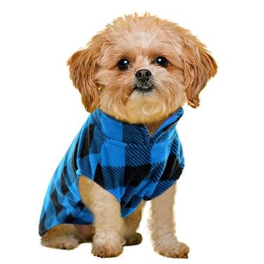 Imagem de KAMA BRIDAL Casaco para cães primavera outono inverno pulôver cachorro colete de lã para cães pequenos e médios suéter de cachorro fino azul e preto xadrez (azul, P)