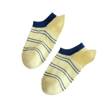 Imagem de chanstore 3 pares - Meias femininas curtas de algodão puro fino primavera e verão com listras de algodão puro boca rasa tubo curto meias amarelas