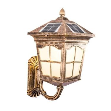 Imagem de Luminárias de parede solares criativas para exteriores, cor bronze europeia, retrô, alumínio, acrílico, fonte de luz LED, arandelas de parede, à prova d'água, luz de parede de jardim para sa