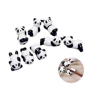 Imagem de Conjunto de 8 peças de utensílios de cerâmica panda fofos pauzinhos suporte de descanso, pauzinhos de cerâmica padrão panda descanso colher garfo suporte de faca rack prática artigos de mobiliário