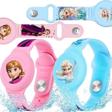 Imagem de Pulseira impermeável para crianças [pacote com 2], suporte Princess Air Tag para crianças com design oculto de cobertura total, pulseira de silicone para crianças, azul + rosa