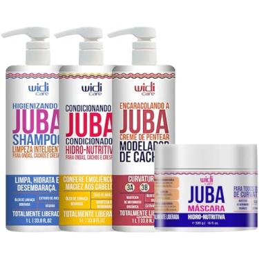 Imagem de Kit Juba Shampoo Condicionador Mascara Hidratação E Encaracolando A Juba Widi Care Grande 1 Litro