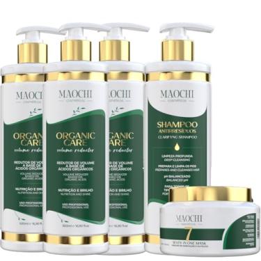 Imagem de Kit 3 Escova Progressiva Orgânica Alisamento Profissional S/ Formol P/ Cabelos Resistentes 500ml+Shampoo Pré Para Limpeza Couro Cabeludo + Máscara Neutralizante 7in1 Tratamento Pós Quimica Maochi