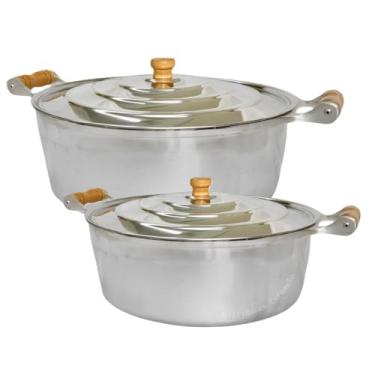 Imagem de Jogo de 02 Panelas Caçarolas Alça de Madeira N° 38 e N° 40 Linha Hotel Industrial - Jalice Alumínios