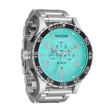 Imagem de NIXON 51-30 Chrono A1389-300 Relógio masculino analógico moderno resistente à água (mostrador de 51 mm, pulseira de aço inoxidável de 25 mm), Prata/turquesa, One Size, Crono 51-30