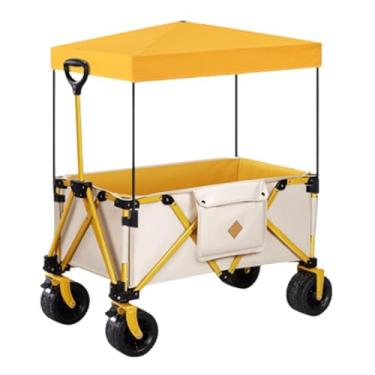 Imagem de carroça Carrinho de vagão com rodas carrinho de vagão dobrável com dossel jardim carrinho de mão portátil com bolso para transportar cargas pesadas dobrável