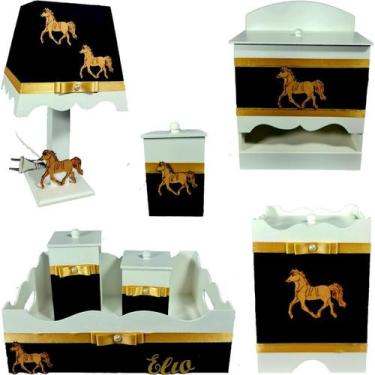 Imagem de Kit Higiene bebê Mdf menino 7 pçs - AZUL MARINHO DE CAVALO - Flores pa