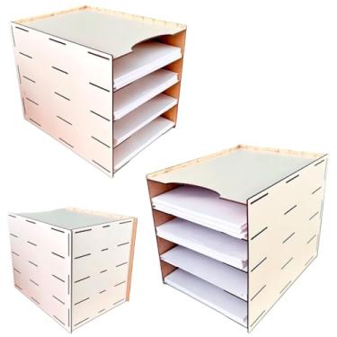 Imagem de Organizador De Documentos A4 + De 2000 Folhas Escritório Mdf Crú Divisórias(1,MDF Branco)