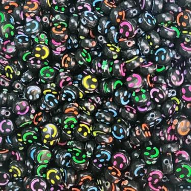 Imagem de 1000 Miçangas Entremeio Smile Coração ou Estrela 7x4mm Infantil Missanga p/Pulseira Colar Artesanato (Smile Preto e Colorido)