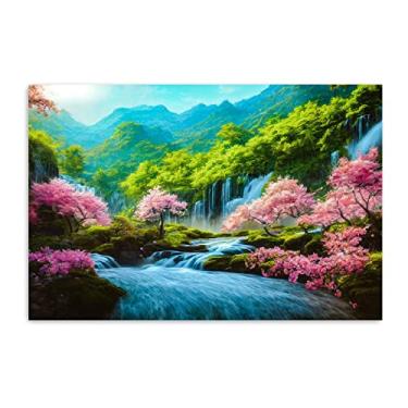 Imagem de JZSDGB Arte de parede em cascata grande - impressão de imagens de paisagens em tela - pintura de árvores floridas em tela - impressões em tela giclée moderna - arte de parede em tela natural para