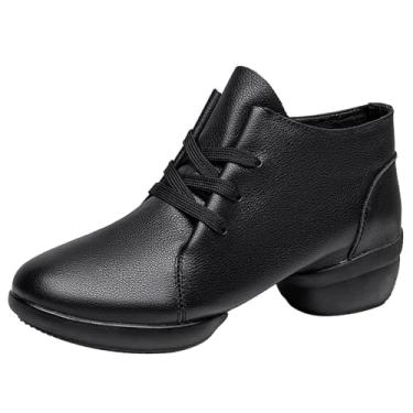 Imagem de ZHENSI Botas de jazz femininas de couro latino moderno para prática de dança com sola dividida festa salsa personagem escarpim, Preto, 36