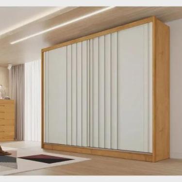 Imagem de Guarda Roupa Solteiro Ripado 2 Portas 4 Gavetas  Galati Peroba/Off Whi