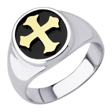 Imagem de 555Jewelry Anéis de aço inoxidável masculino cruz santa anel para homens preto esmalte masculino anel de sinete cristão anéis para homens anéis religiosos polegar rosa tamanho 7-13, Aço inoxidável,