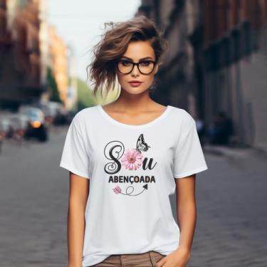 Imagem de Camiseta Feminina T-shirt 100% Algodão Estampas Religiosas Moda Cristã