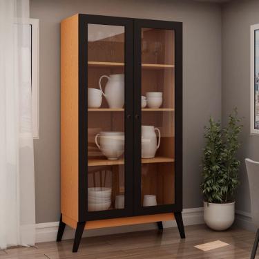 Imagem de Cristaleira Jamaica 2 Portas Cinamomo/Preto Fosco - Genialflex