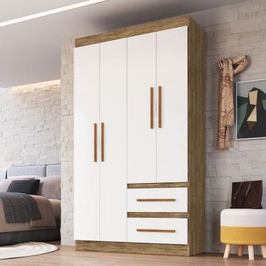 Imagem de Guarda-Roupa Solteiro Palermo 4 Portas 2 Gavetas 100% MDF Off White/Nogueira - Doripel Móveis