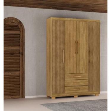 Imagem de Roupeiro Espanha 4 Portas e 3 Gavetas - Cor Nature Brisa - Vila Rica