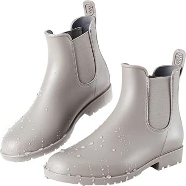 Imagem de Bota feminina Yvmurain de chuva curta impermeável antiderrapante de borracha no tornozelo chelsea, Cinza, 9.5