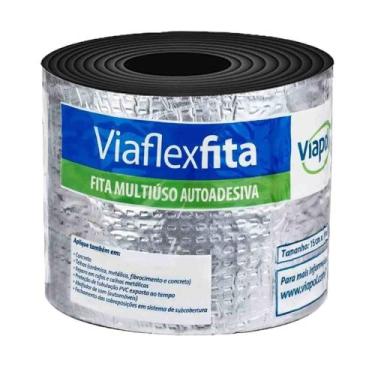 Imagem de Fita Autoadesiva Manta Asfaltica Aluminizada 10cm X 10m Viaflex Viapol