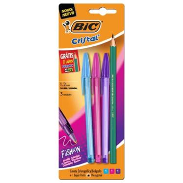 Imagem de BIC Kit Canetas Cristal Fashion 1,2mm (azul rosa violeta) + Lápis Evolution HB sextavado