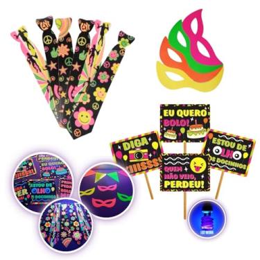 Imagem de Kit 30 Adereços Festa Neon Balada Brilha Na Luz Negra