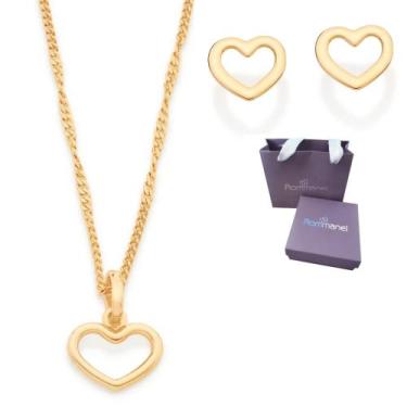 Imagem de Kit Feminino Rommanel Presente Lindo Colar + Pingente E Brincos Banhad